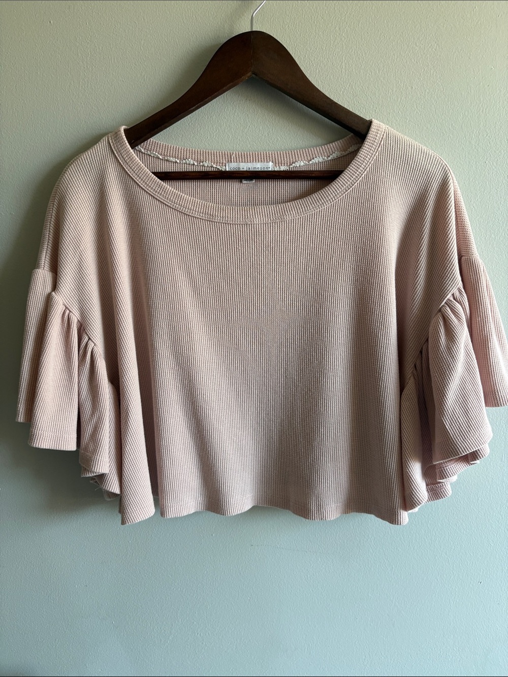 Coco + Jaimeson Blush Waffle Knit Bell Sleeve Top M